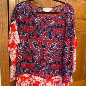 Michael Kors red & dark blue Bakit print blouse.